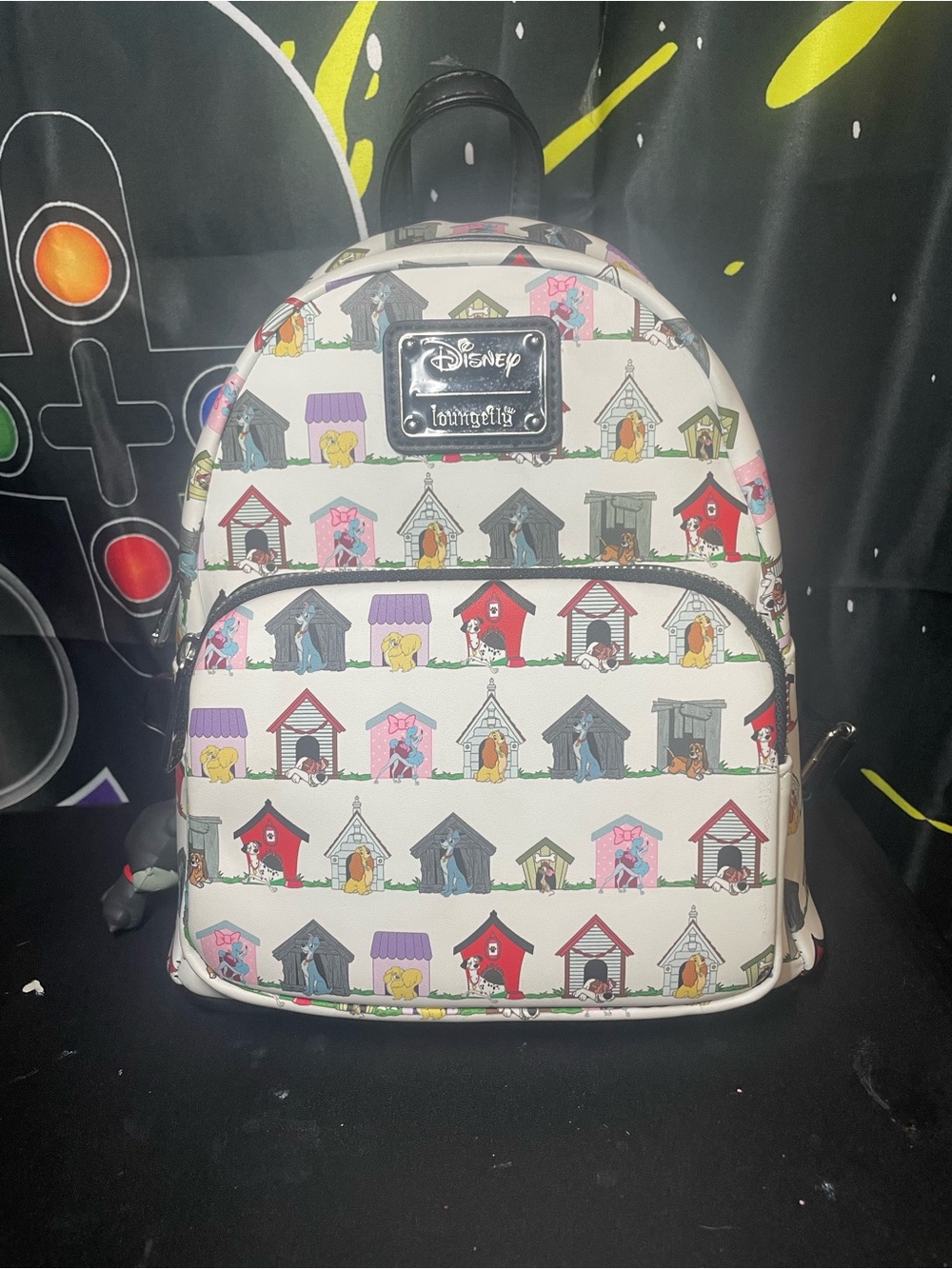 Disney Loungefly White Mini Backpack with Multicolor Doghouse Print